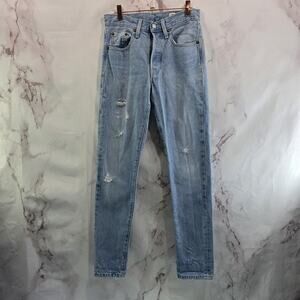 Levis Jeans Womens 25 X 30 501s Button Fly High Rise White Oak Cone Denim Light